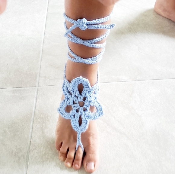 Boho Barefoot sandals cotton anklet adjustable - Picture 2 of 10